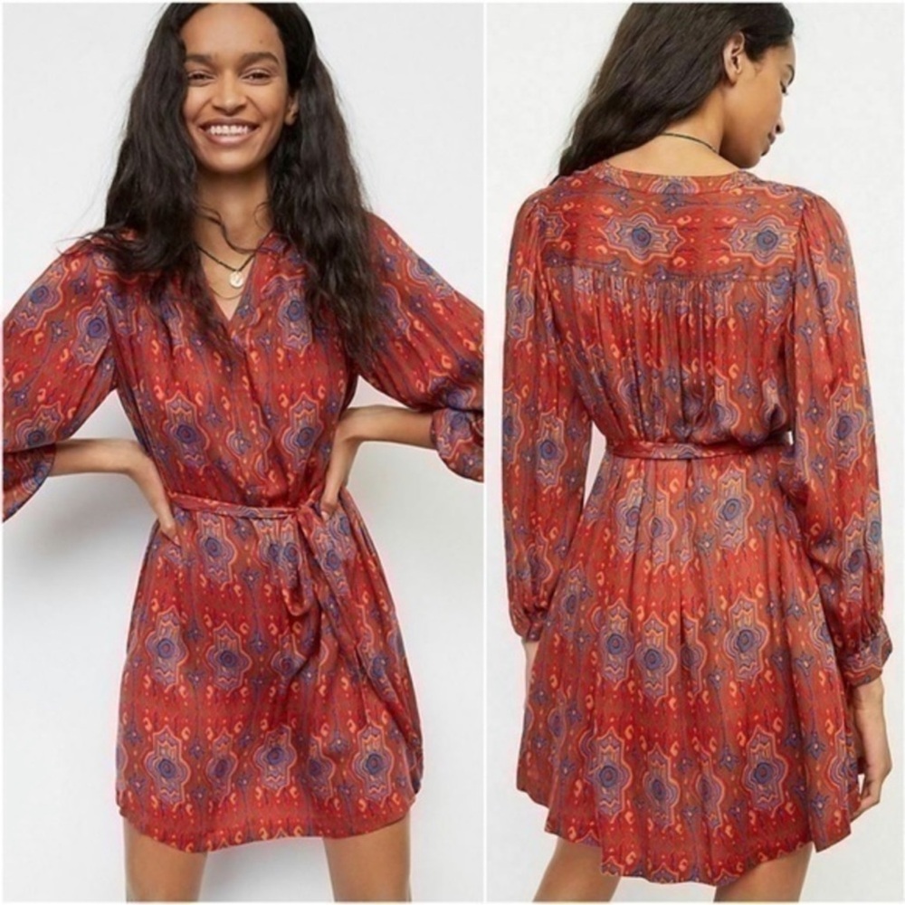 Anthropologie Tiny Rosemary Tunic Dress in Red Motif Size XS
